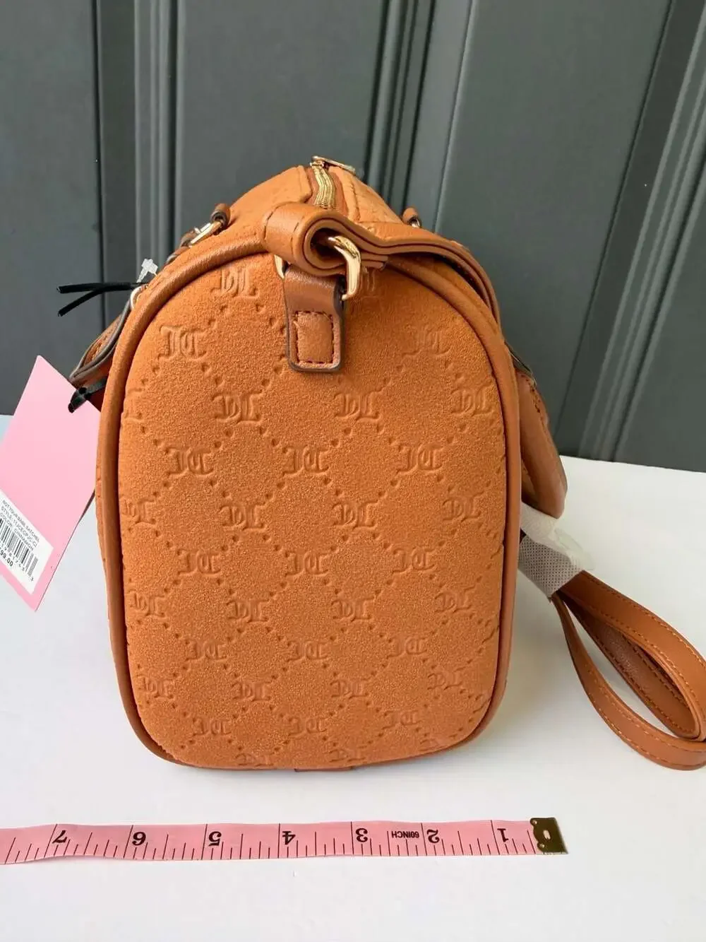 JuicyCouture Tan Brown Suede Monogram Logo Satchel CrossbodyHandbag ChainCharms